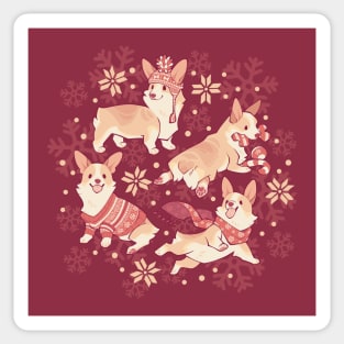 winter corgis in crimson Sticker